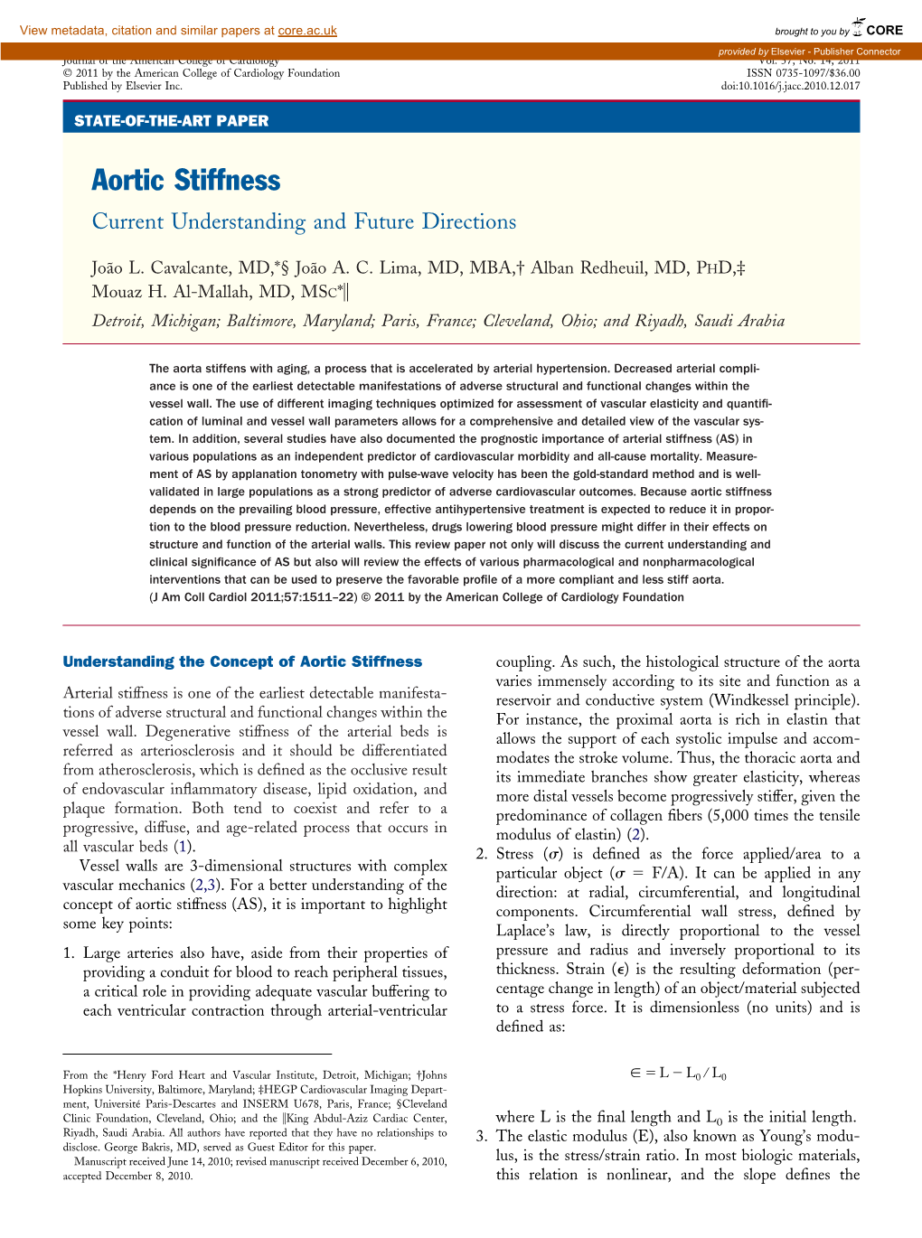 Aortic Stiffness Current Understanding and Future Directions