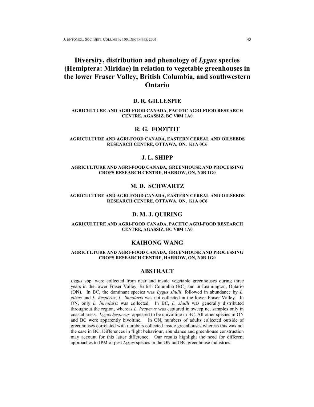 Diversity, Distribution and Phenology of Lygus Species (Hemiptera: Miridae)