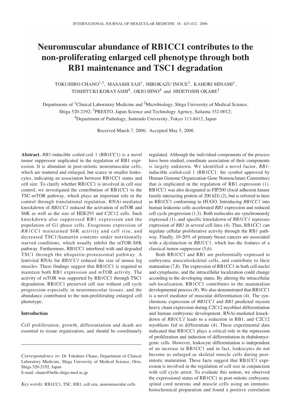 Neuromuscular Abundance of RB1CC1 Contributes to the Non-Proliferating Enlarged Cell Phenotype Through Both RB1 Maintenance and TSC1 Degradation