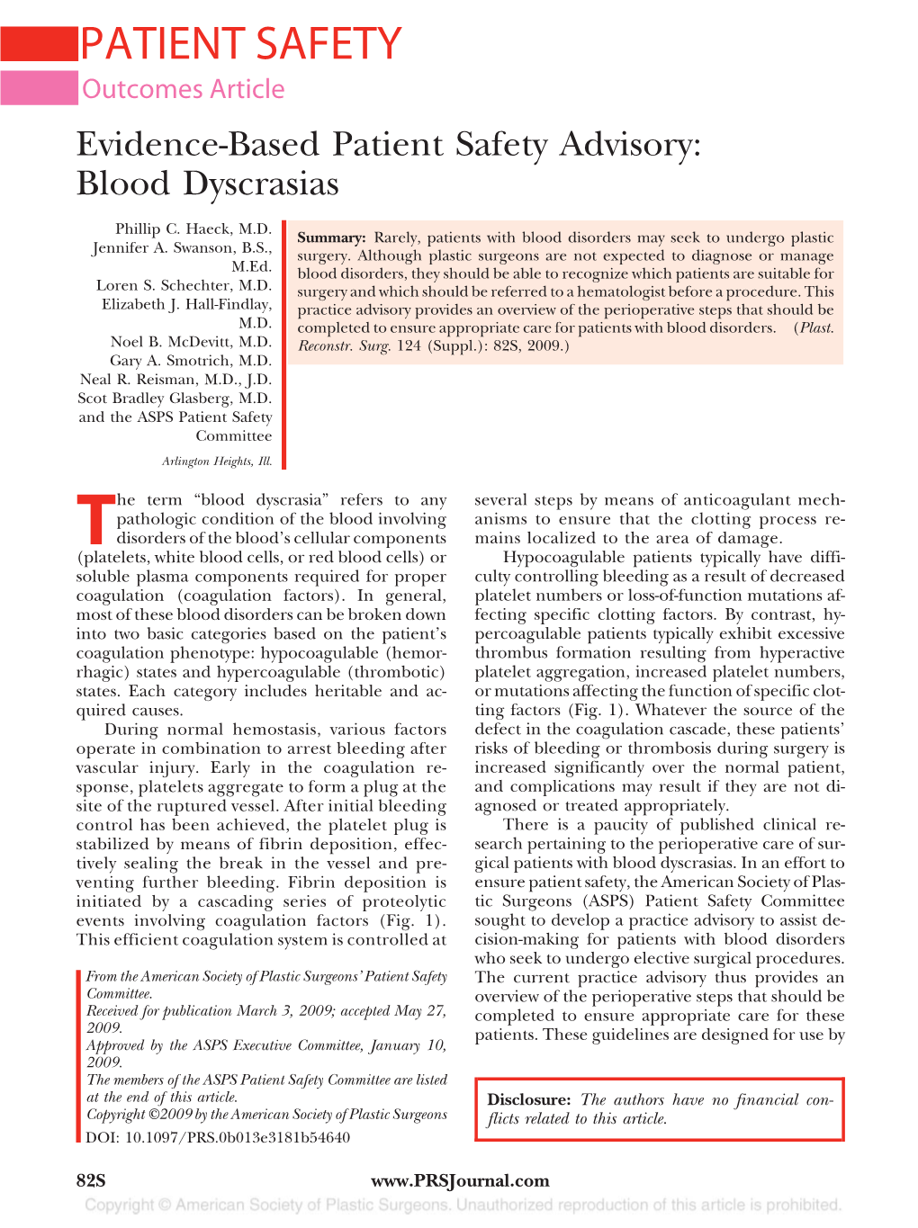 Evidence-Based Patient Safety Advisory: Blood Dyscrasias