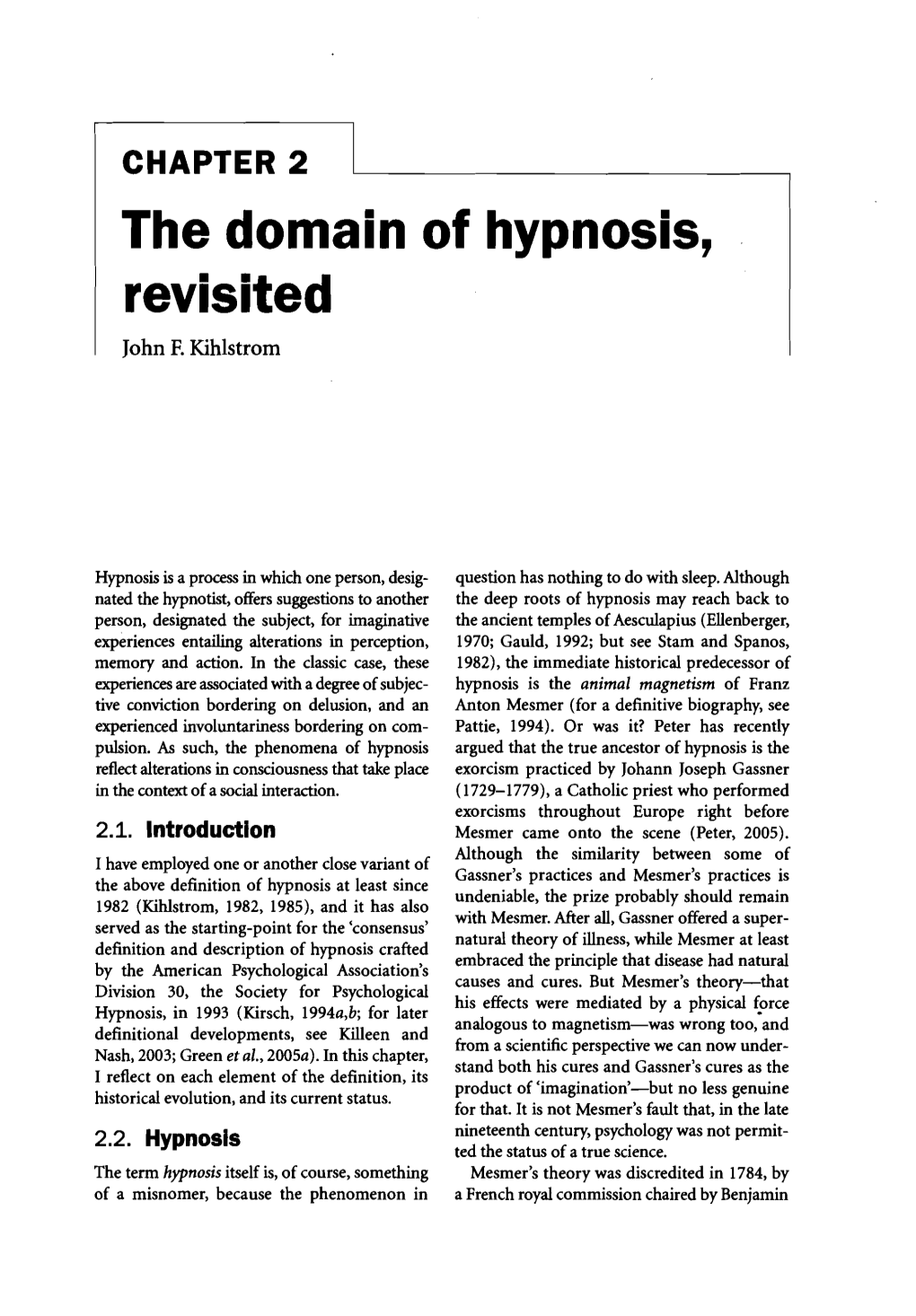 1 the Domain of Hypnosis, 1 Revisited I John F