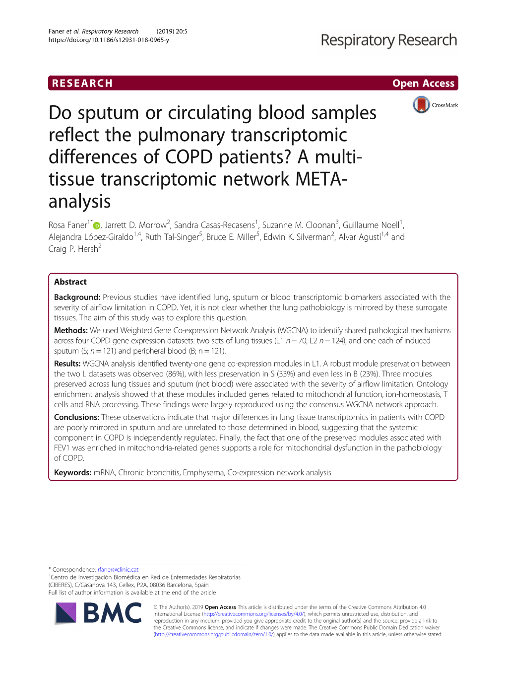 A Multi- Tissue Transcriptomic Network META- Analysis Rosa Faner1* , Jarrett D
