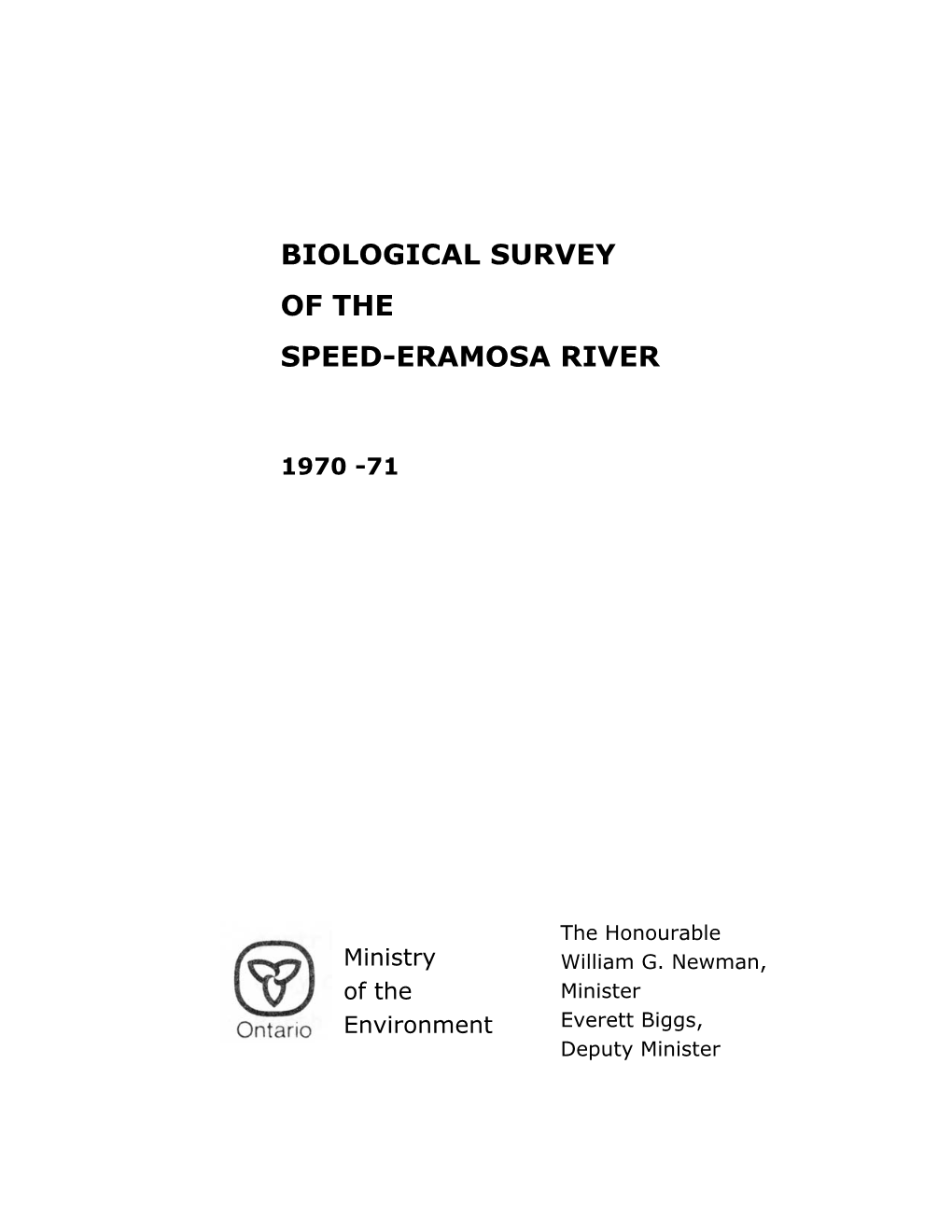 Biological Survey of the Speed-Eramosa River, 1970