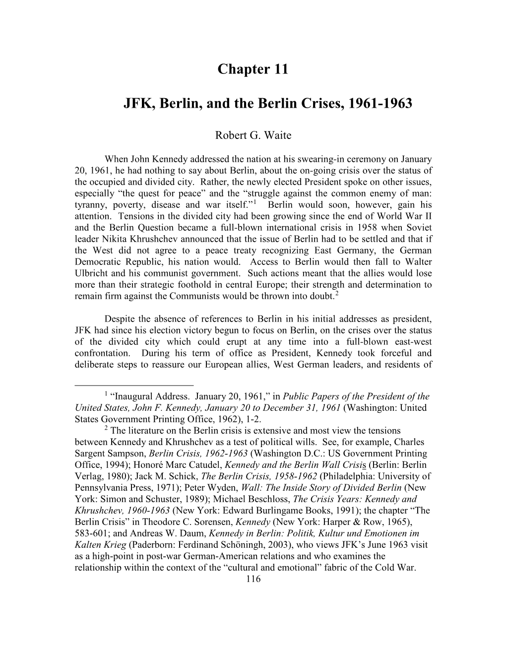 Chapter 11 JFK, Berlin, and the Berlin Crises, 1961-1963