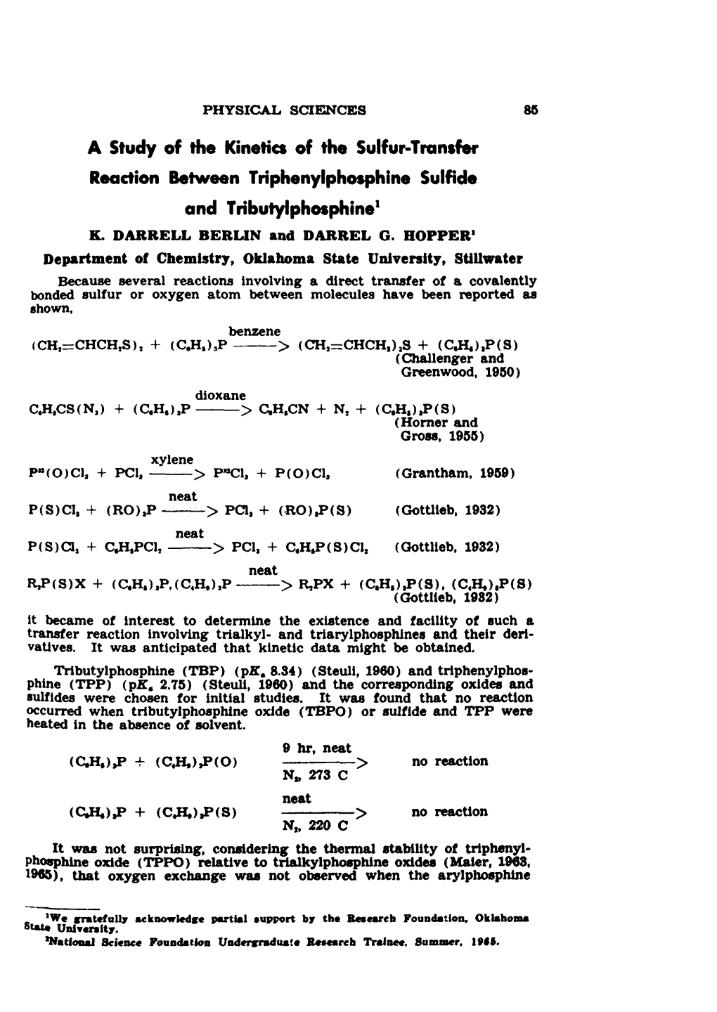 A Study of the Kinetics of the Sulfur-Transfer Reaction Between