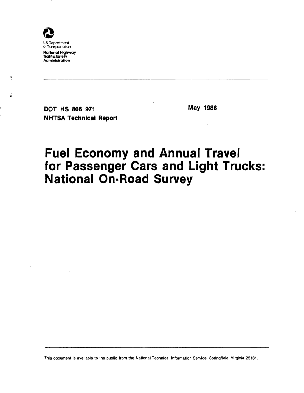 Fuel Economy and Annual Travel for Passenger Cars and Light Trucks: National On-Road Survey