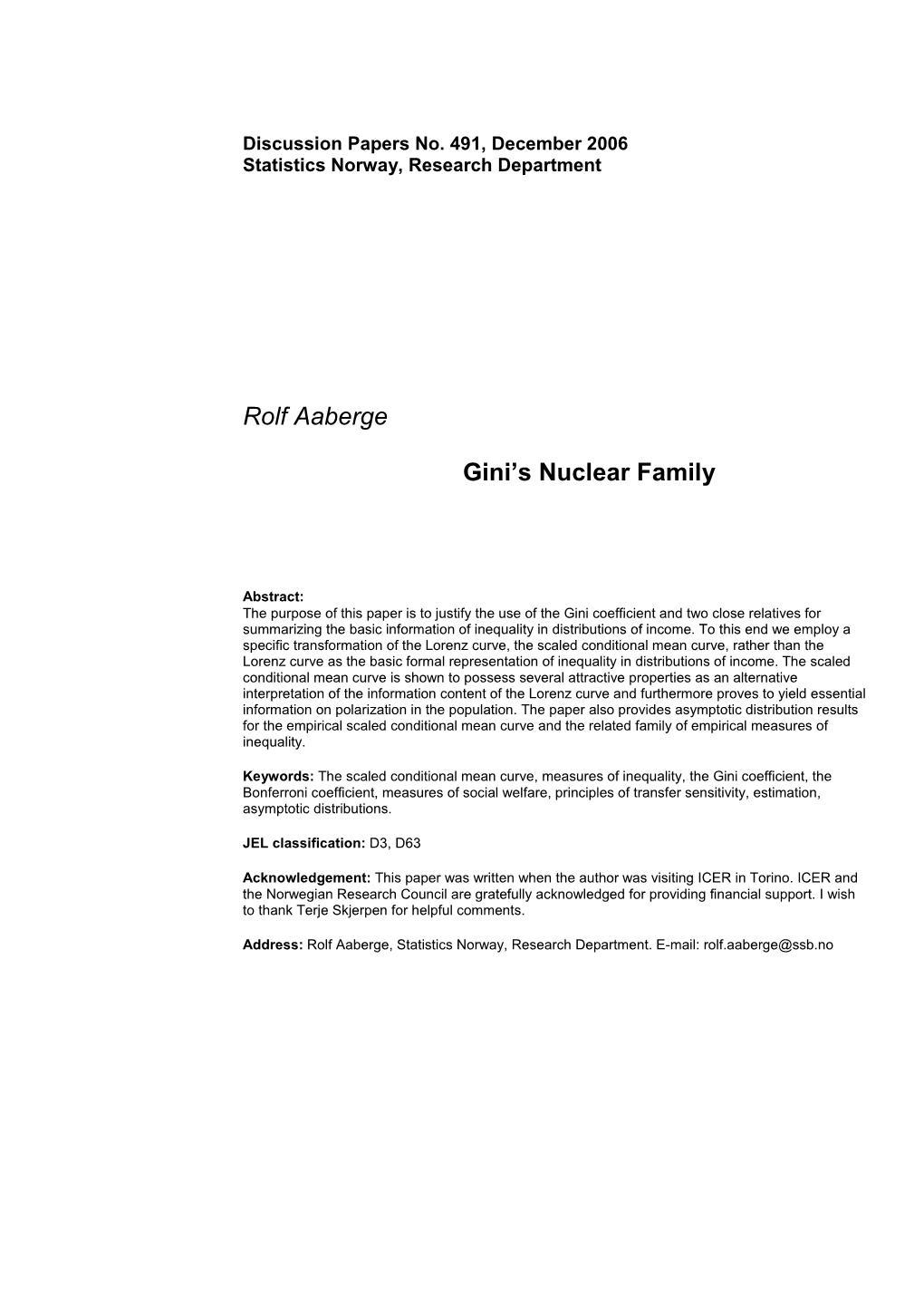 Rolf Aaberge Gini's Nuclear Family