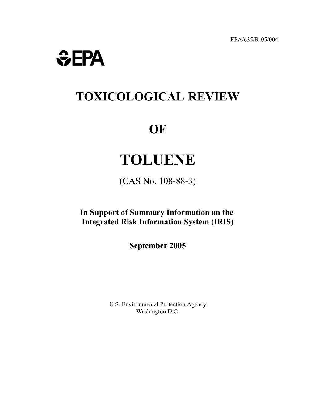 TOXICOLOGICAL REVIEW of TOLUENE (CAS No