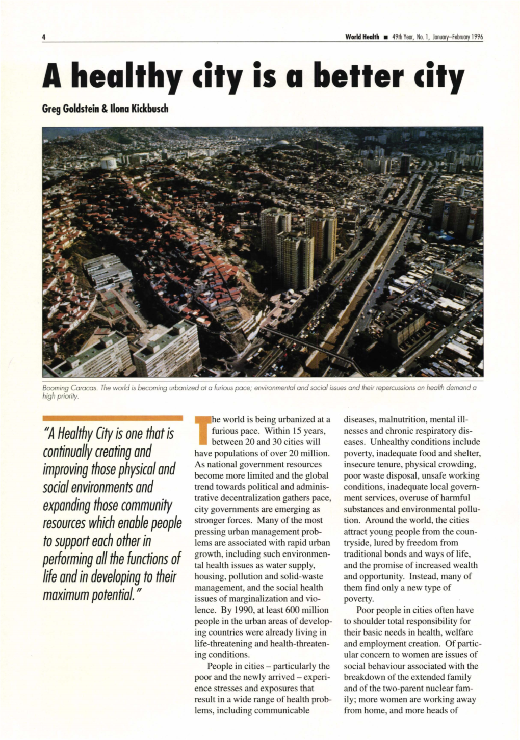 A Healthy City Is a Better City Greg Goldstein &Llona Kickbusch