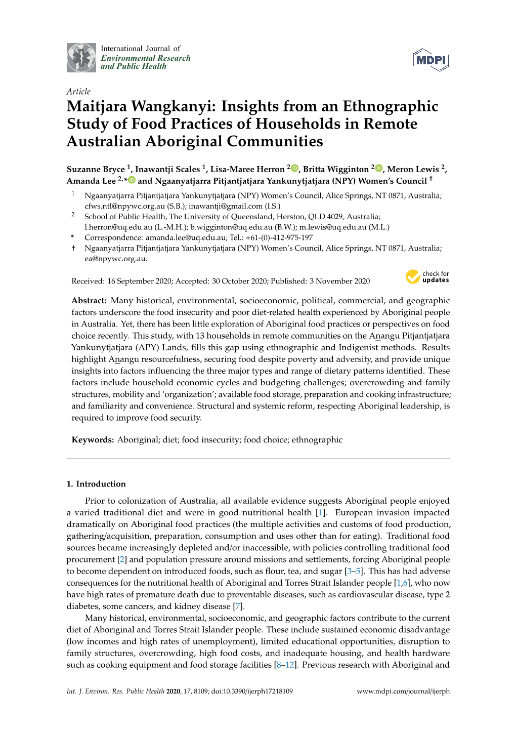 Maitjara Wangkanyi: Insights from an Ethnographic Study of Food Practices of Households in Remote Australian Aboriginal Communities