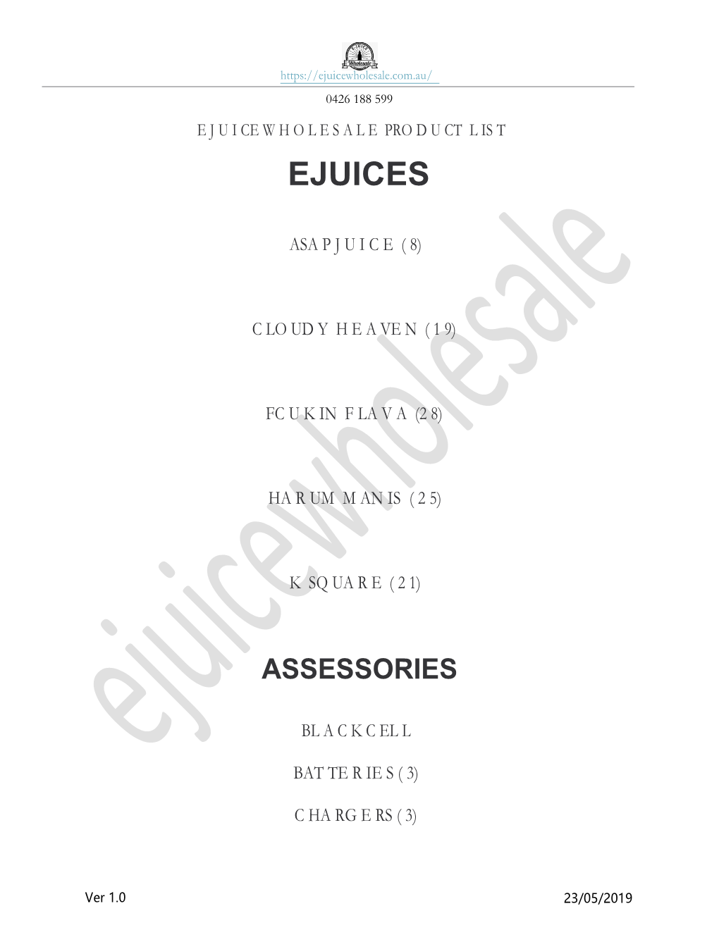 Ejuicewholesale Product Menu