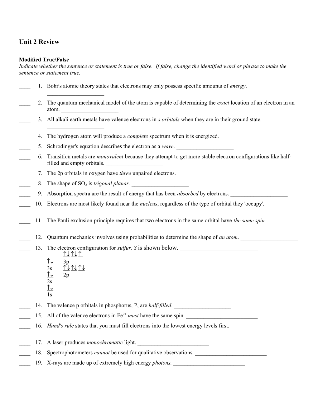 Modified True/False s1