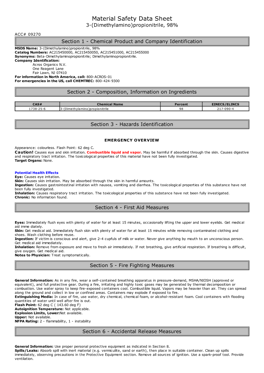 Material Safety Data Sheet