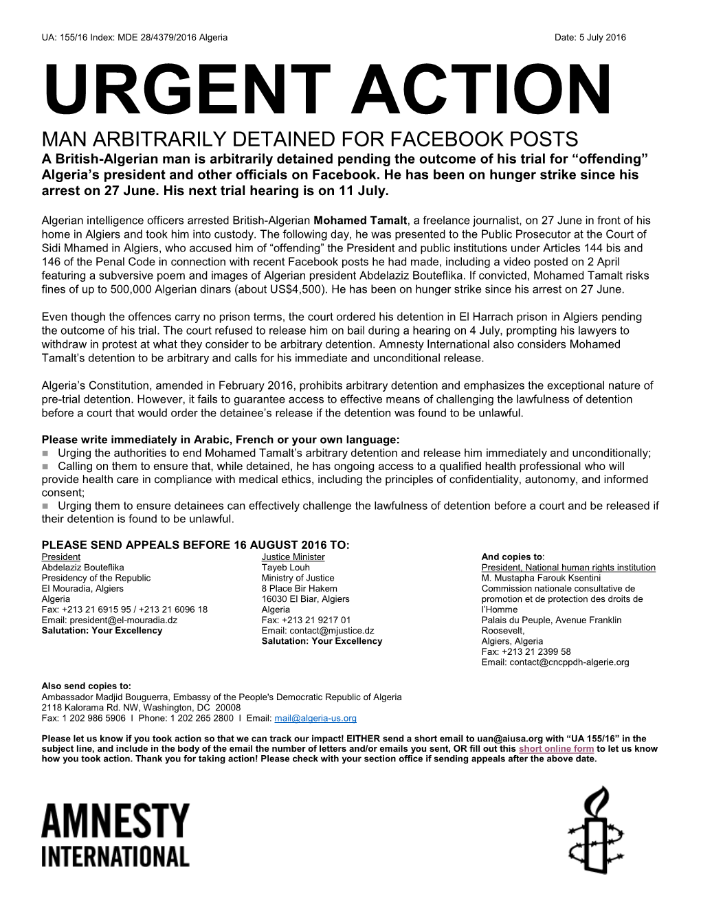 Urgent Action