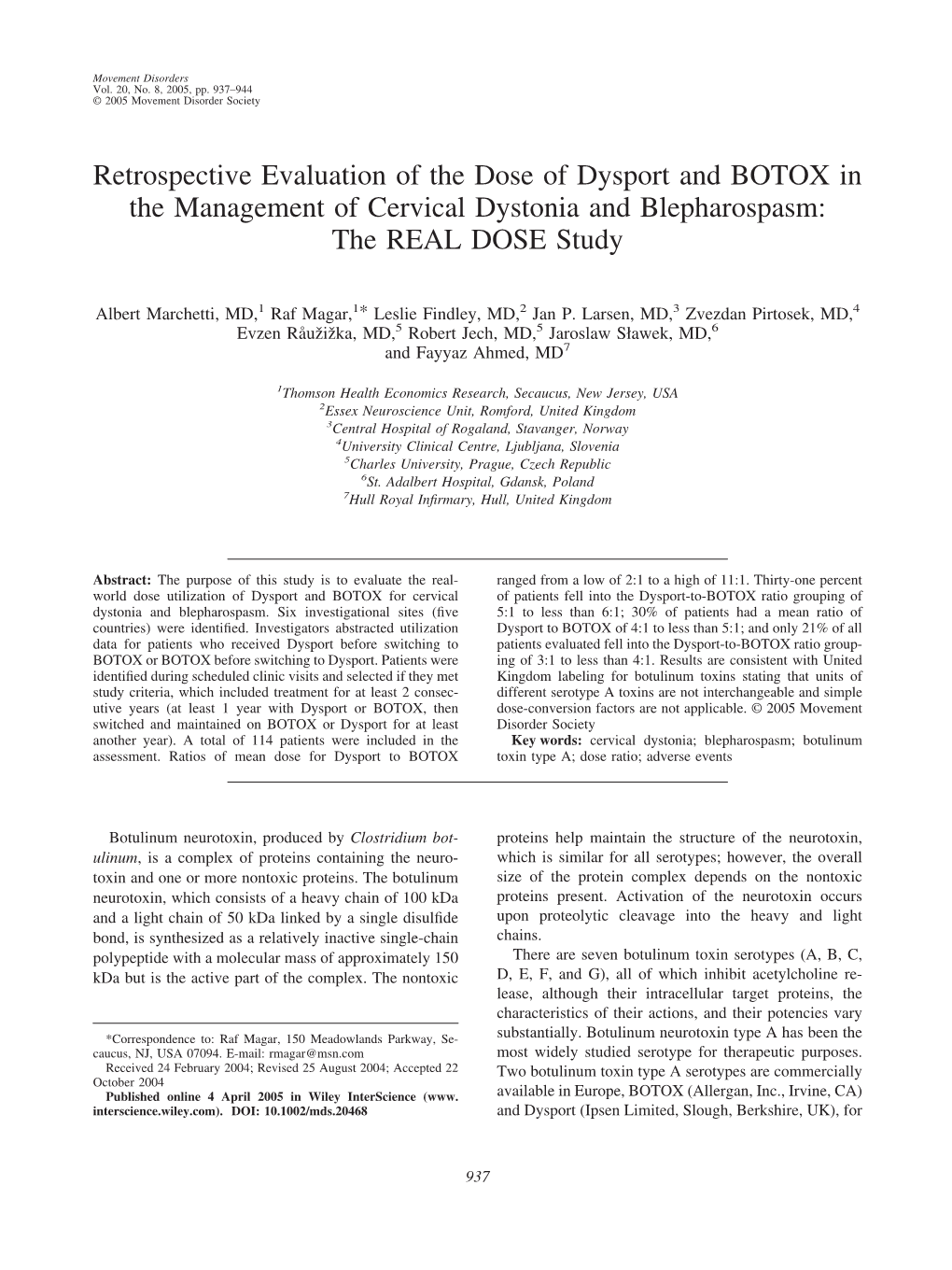 Retrospective Evaluation of the Dose of Dysport and BOTOX in the Management of Cervical Dystonia and Blepharospasm: the REAL DOSE Study