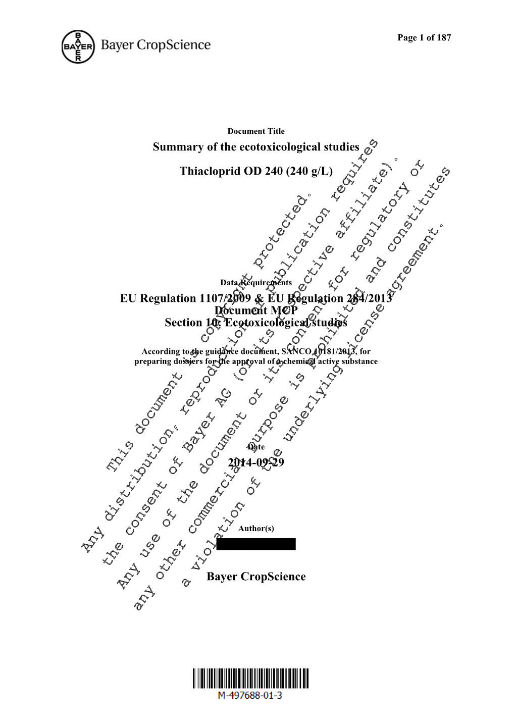 Summary of the Ecotoxicological Studies