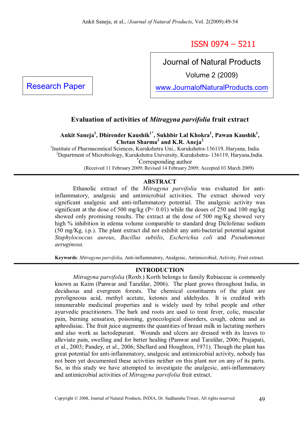 ISSN 0974 Œ 5211 Research Paper Journal of Natural Products