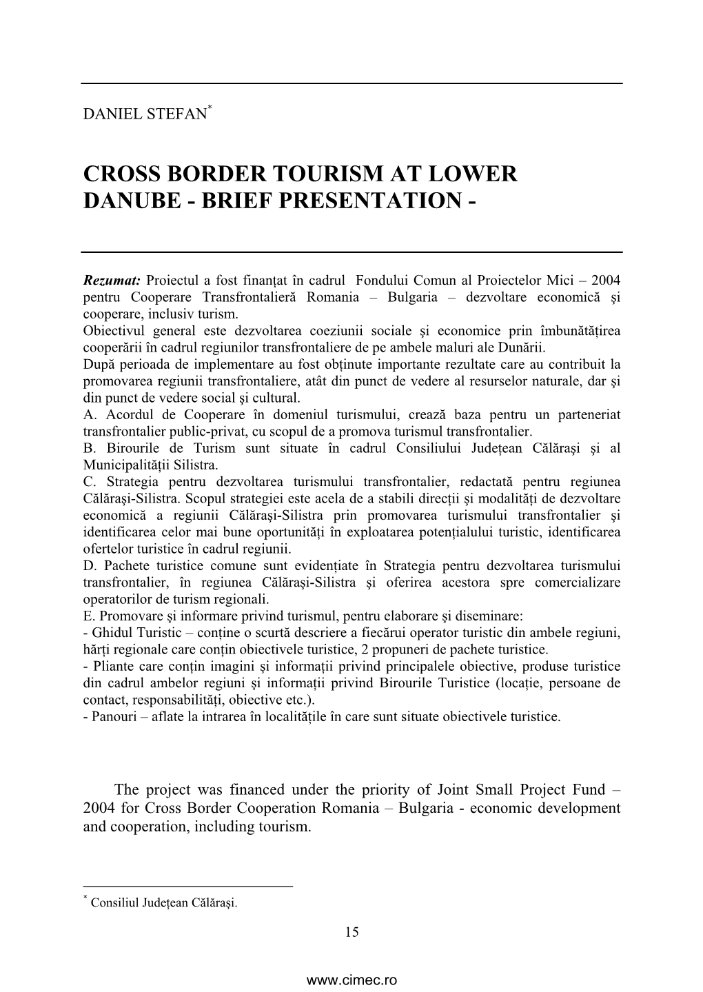 Cross Border Tourism at Lower Danube - Brief Presentation