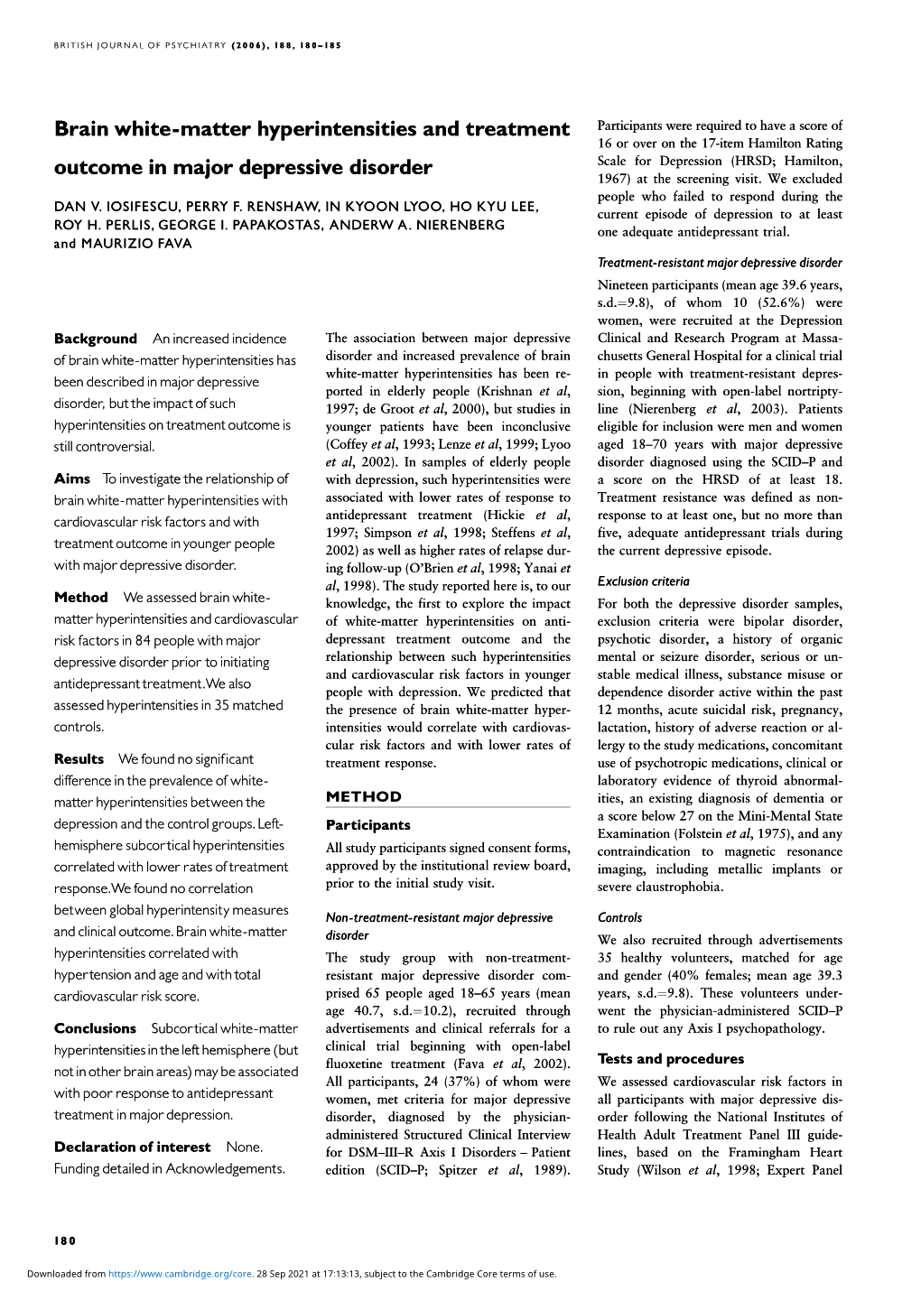 Brain White-Matter Hyperintensities and Treatment Outcome in Major