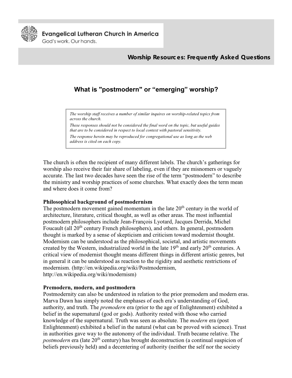 What Is "Postmodern" Or “Emerging” Worship?