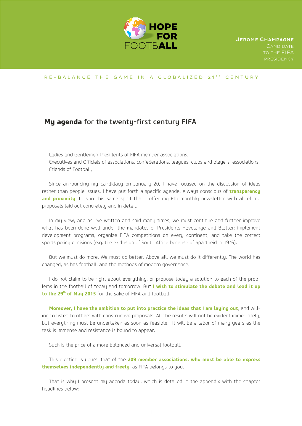 My Agenda for the Twenty-First Century FIFA