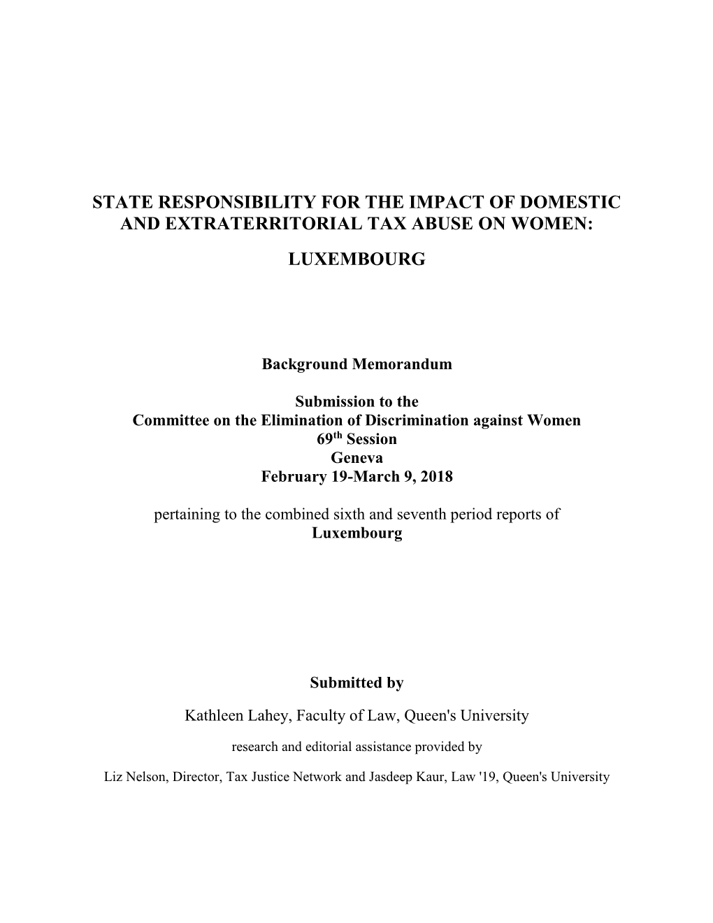 State Responsibility for the Impact of Domestic and Extraterritorial Tax Abuse on Women: Luxembourg