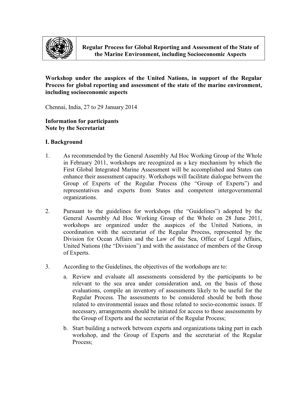 Regular Process for Global Reporting and Assessment of the State of the Marine Environment, Including Socioeconomic Aspects