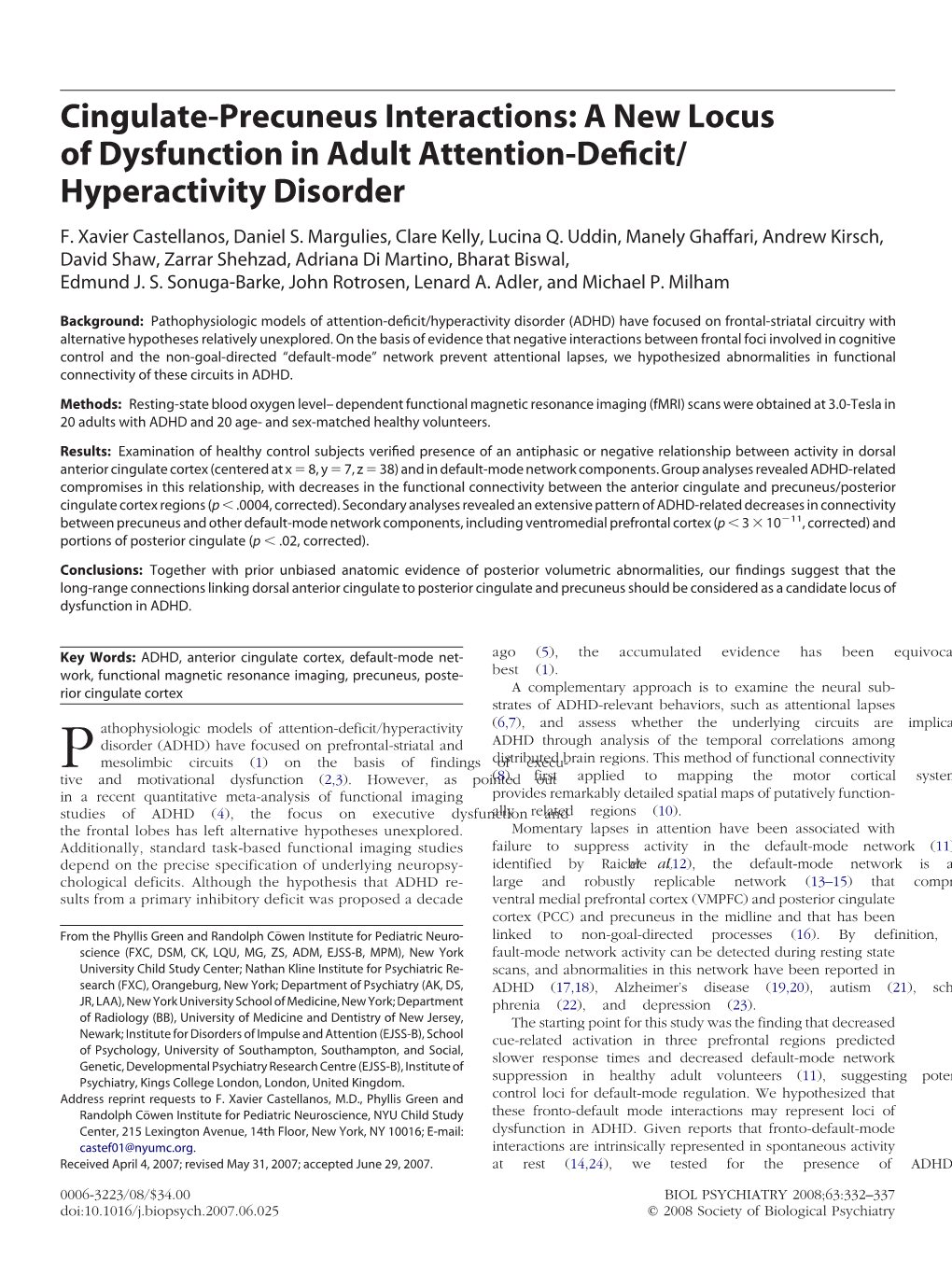 A New Locus of Dysfunction in Adult Attention-Deficit