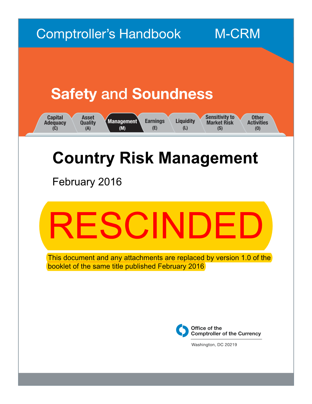 Country Risk Management, Comptroller's Handbook