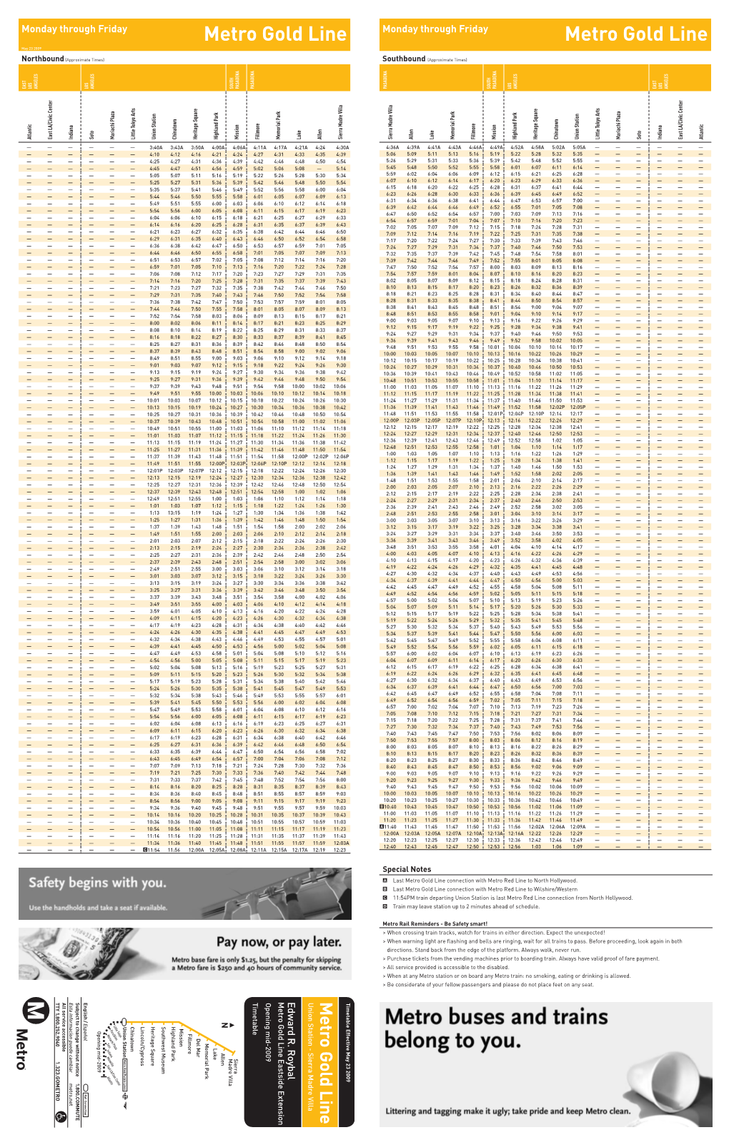 Gold Line Timetable