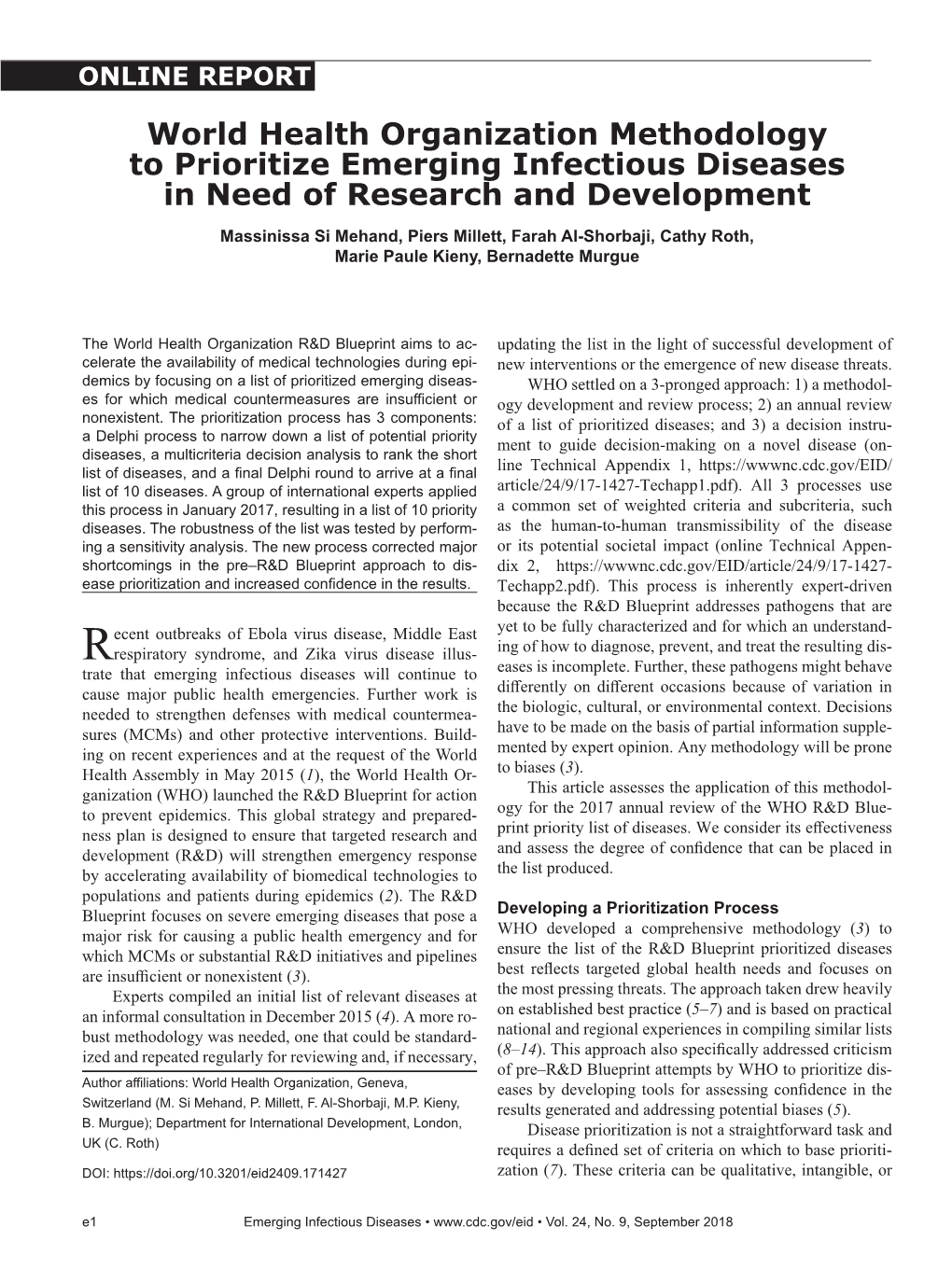 World Health Organization Methodology to Prioritize Emerging Infectious Diseases in Need of Research and Development