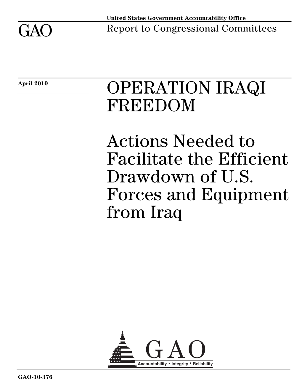 GAO-10-376 Operation Iraqi Freedom: Actions Needed To