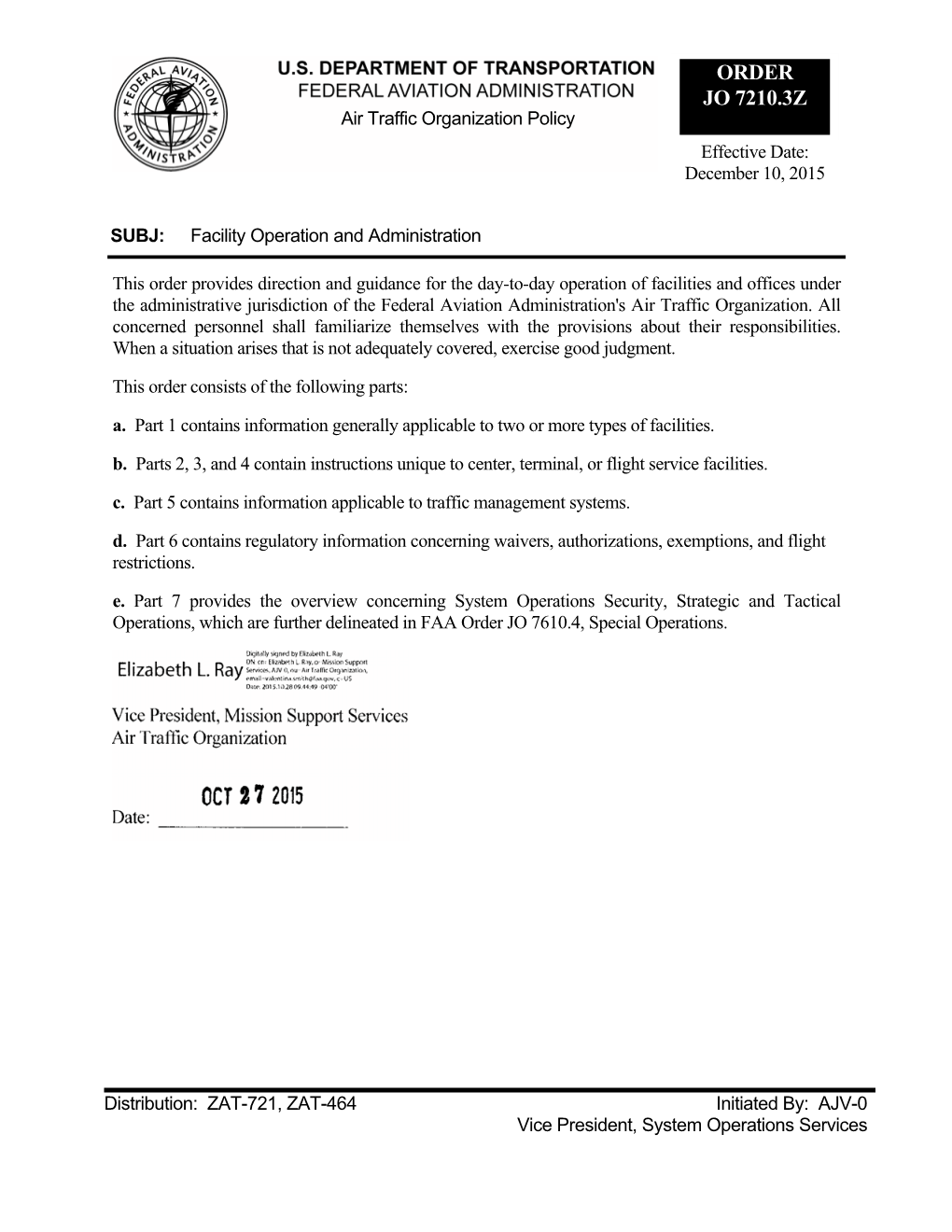 FAA JO 7210.3Z, Facility Operation and Administration