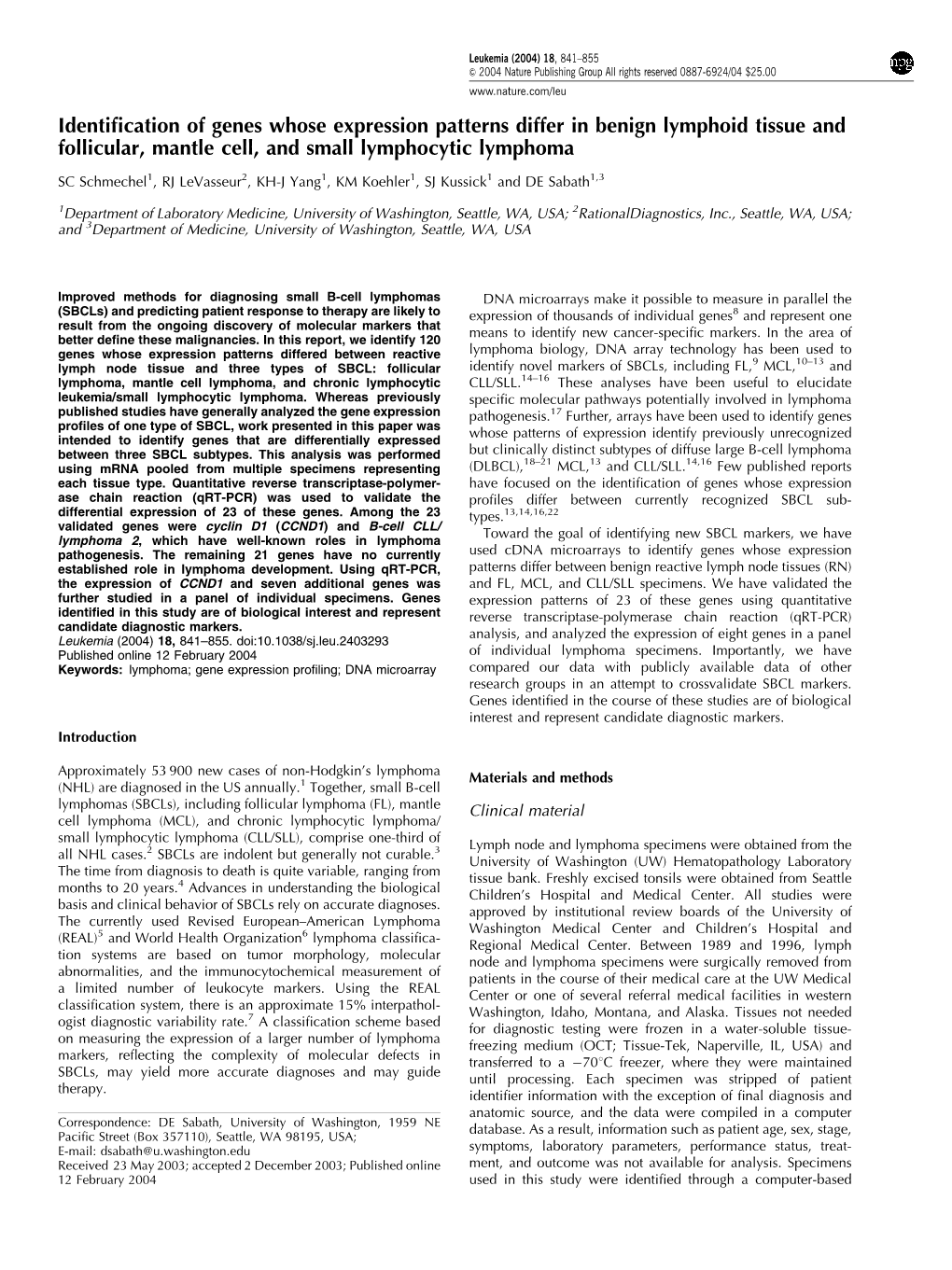 Identification of Genes Whose Expression Patterns Differ in Benign