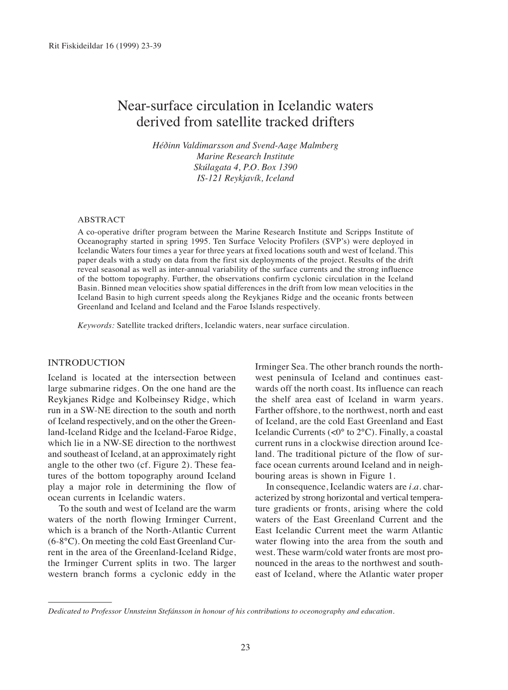 Near-Surface Circulation in Icelandic Waters Derived from Satellite Tracked Drifters