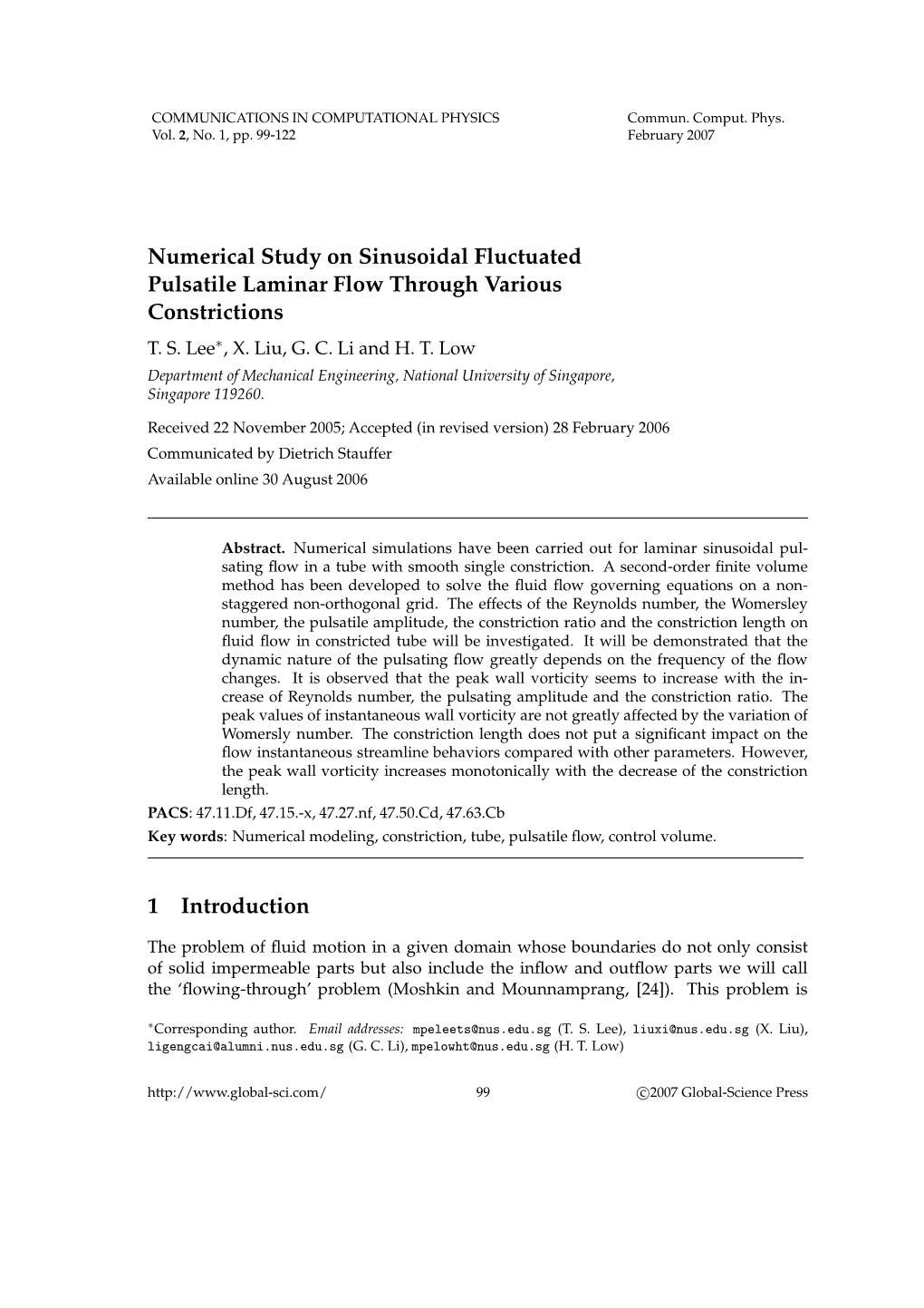 Numerical Study on Sinusoidal Fluctuated Pulsatile Laminar Flow Through Various Constrictions 1 Introduction