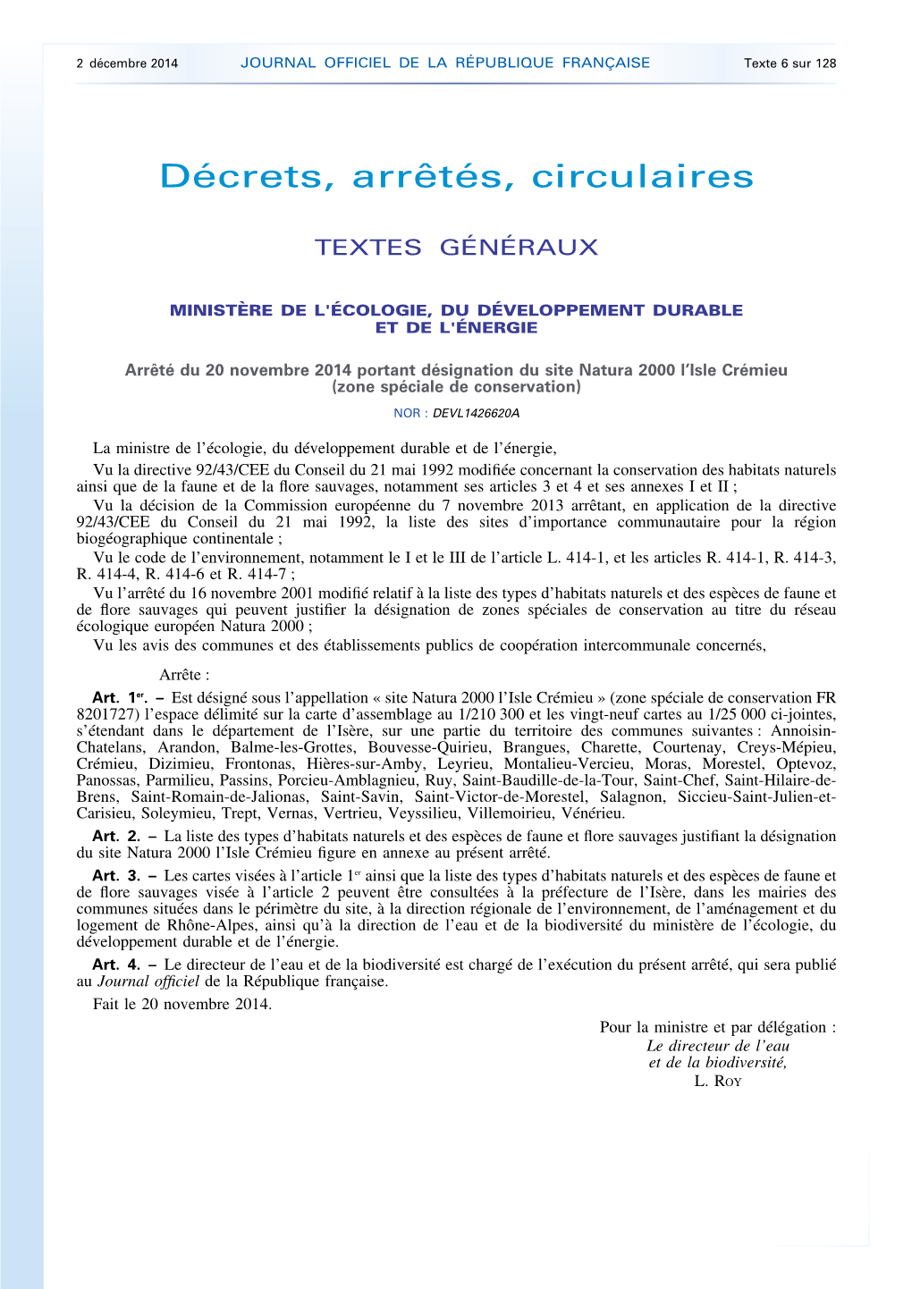 JOURNAL OFFICIEL DE LA RÉPUBLIQUE FRANÇAISE Texte 6 Sur 128