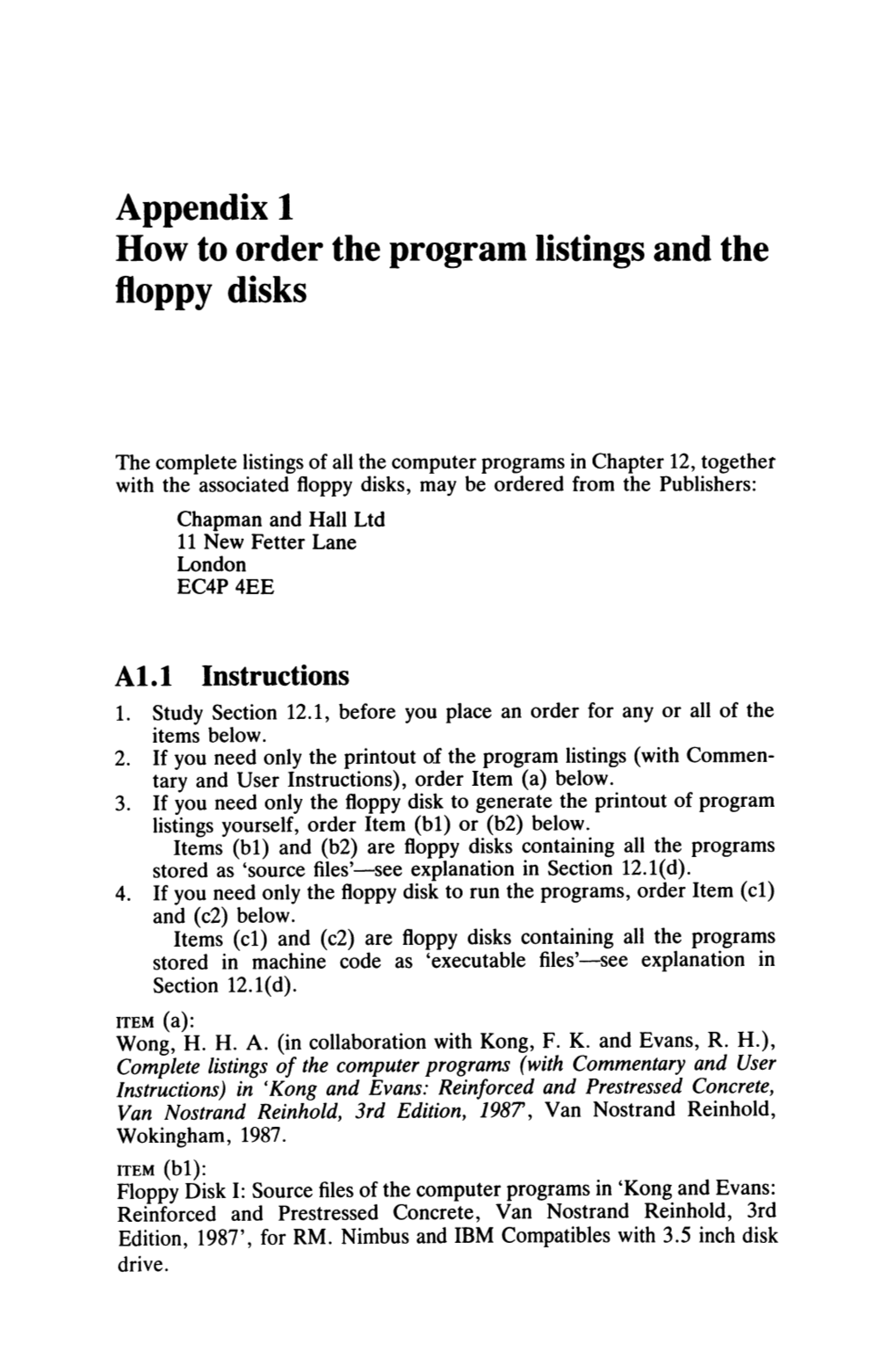 Appendix 1 How to Order the Program Iistings and the Floppy Disks