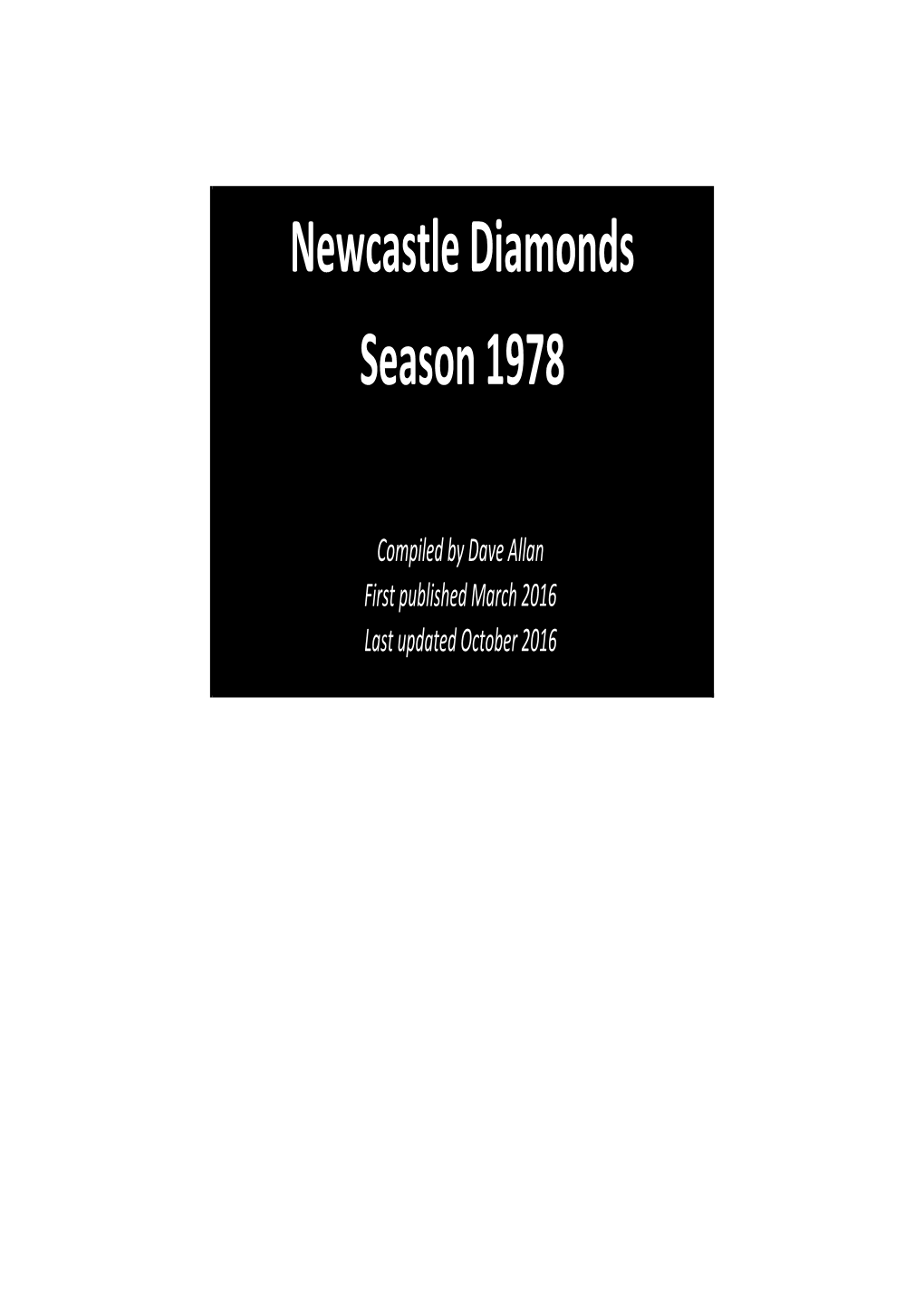 Newcastle Diamonds Season 1978