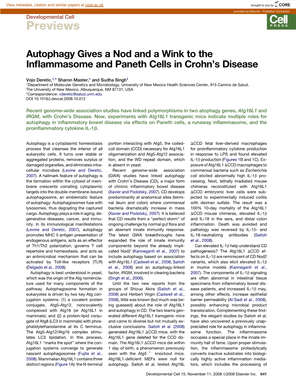 Autophagy Gives a Nod and a Wink to the Inflammasome and Paneth