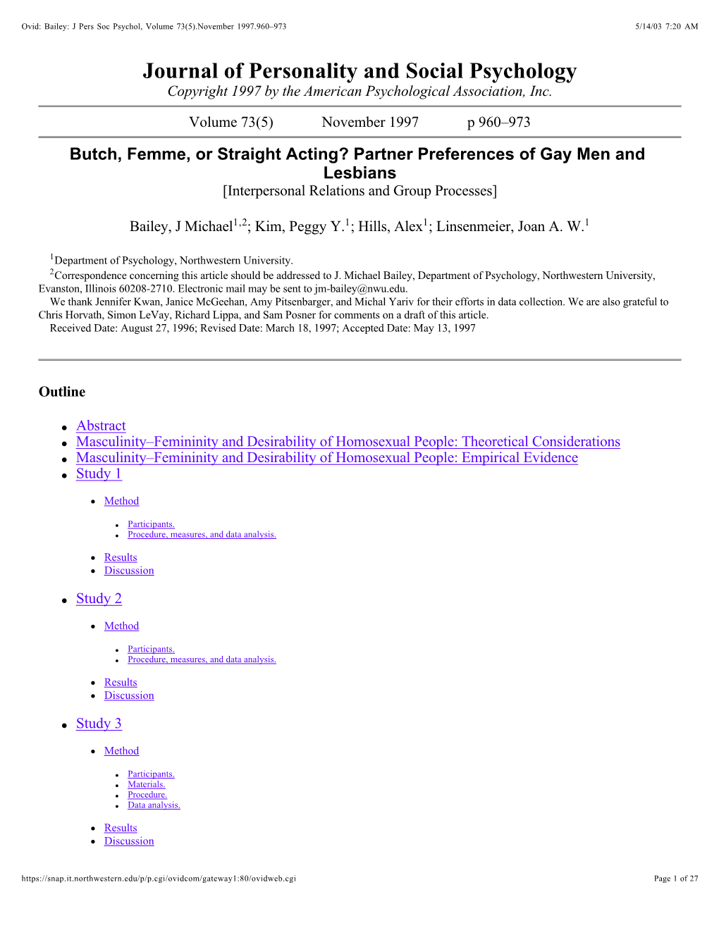 Journal of Personality and Social Psychology Copyright 1997 by the American Psychological Association, Inc