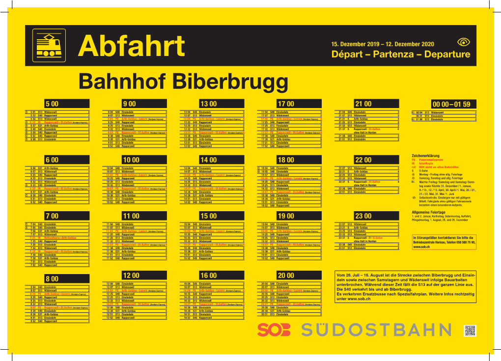 Abfahrt Départ – Partenza – Departure Bahnhof Biberbrugg