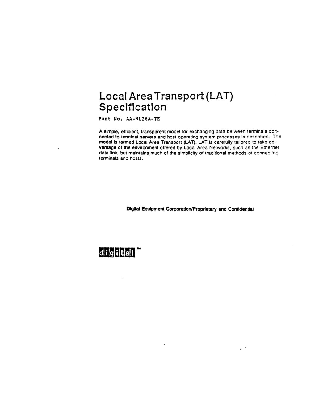 Local Area Transport (LAT) Specification Part No