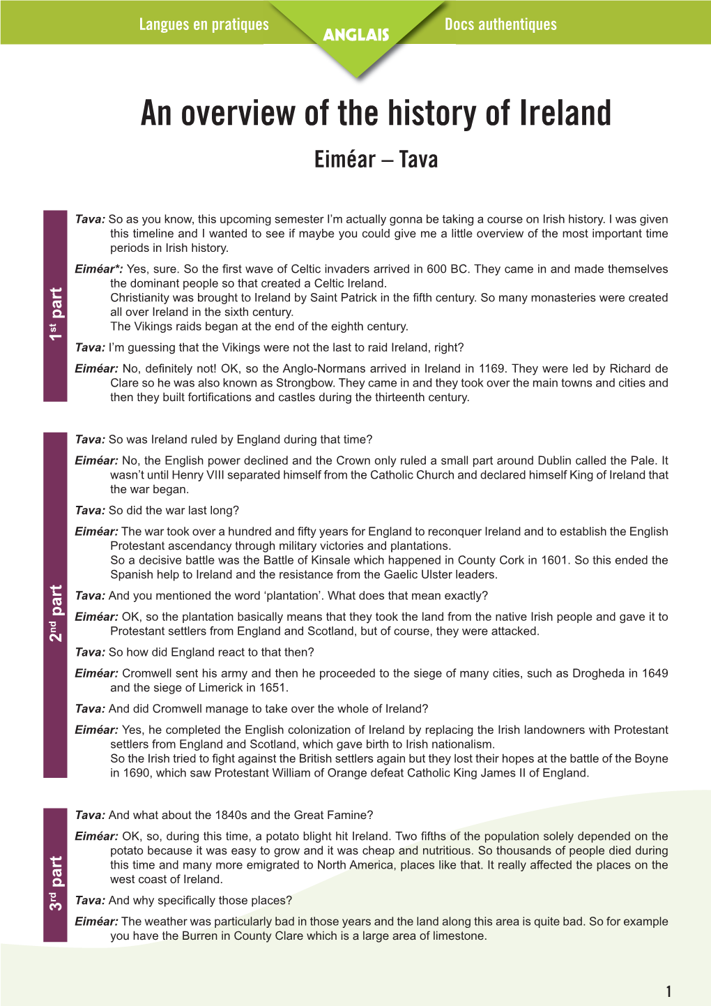 An Overview of the History of Ireland Eiméar – Tava