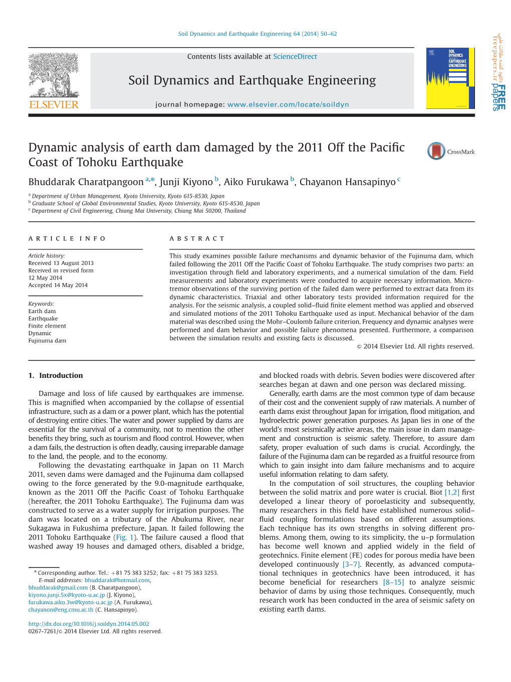 Dynamic Analysis of Earth Dam Damaged by the 2011 Off the Paciﬁc Coast of Tohoku Earthquake