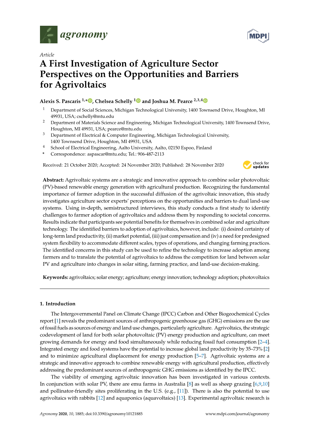 A First Investigation of Agriculture Sector Perspectives on the Opportunities and Barriers for Agrivoltaics