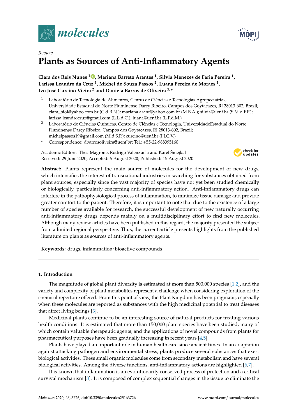 Plants As Sources of Anti-Inflammatory Agents