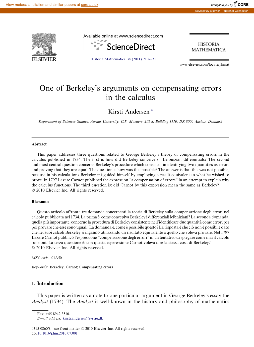 One of Berkeleyâ€™S Arguments on Compensating Errors in The