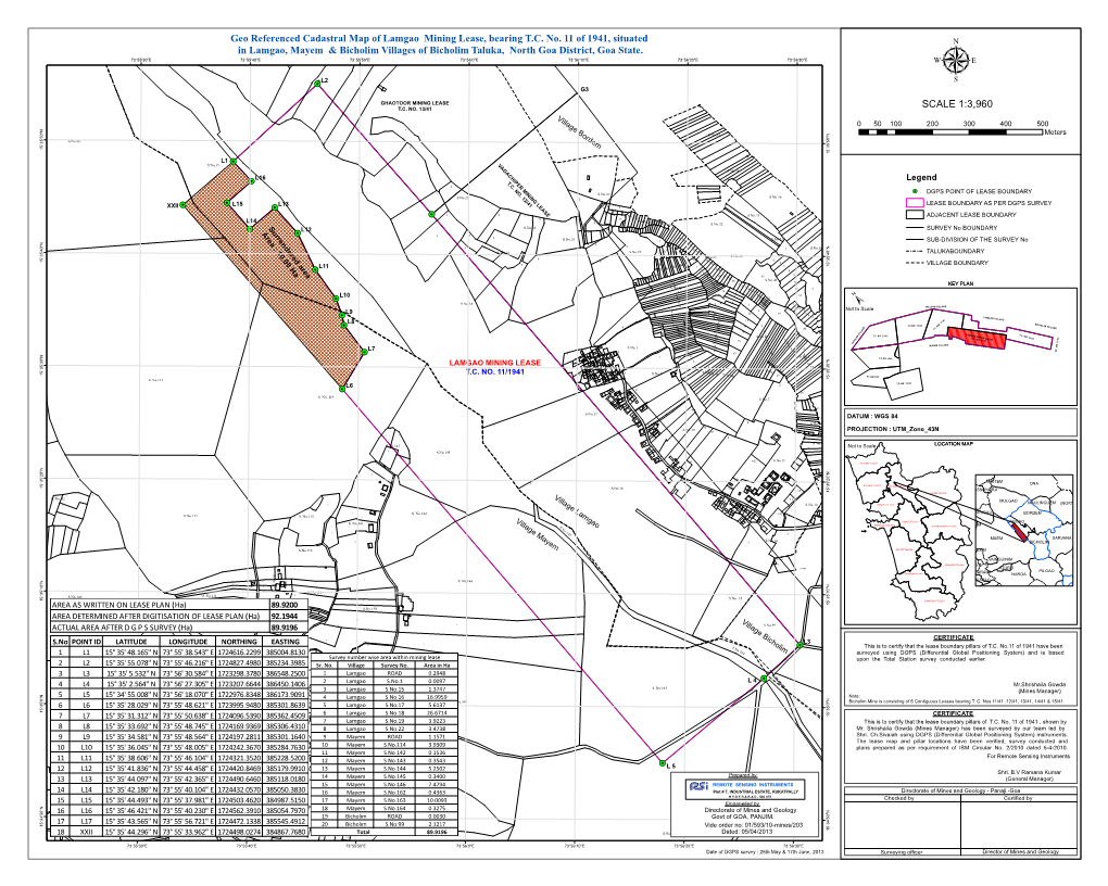 Geo Referenced Cadastral Map of Lamgao Mining Lease, Bearing T.C. No