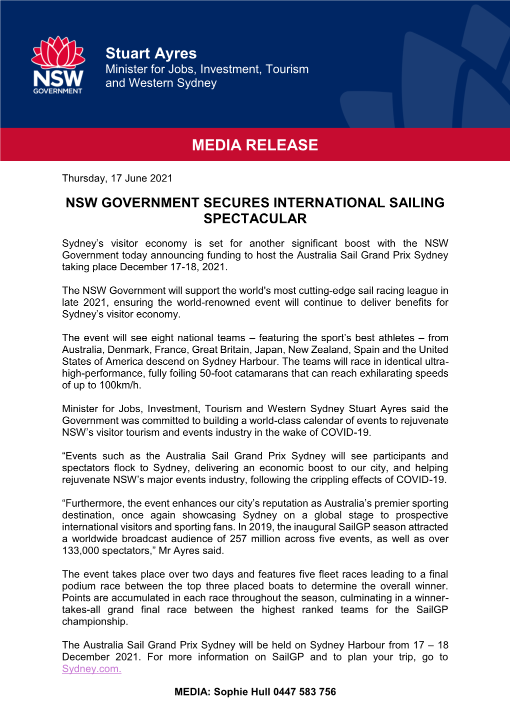 Stuart Ayres MEDIA RELEASE